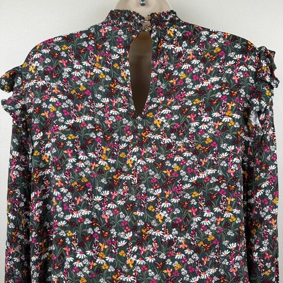 Draper James Mini Floral Ruffled Blouse Smocking Prairie Cottage Core Women's 1X - Picture 8 of 14